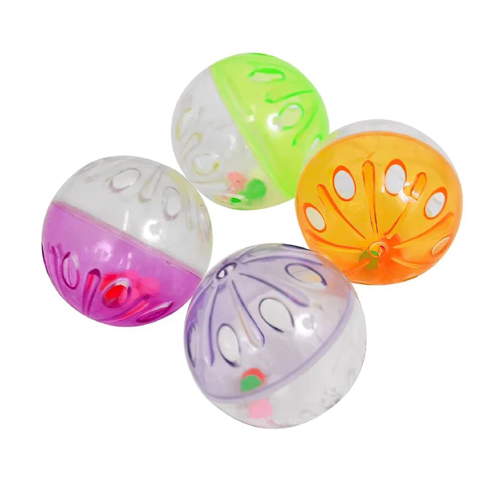Quatro bolinhas cristal coloridas com guizo para gatos