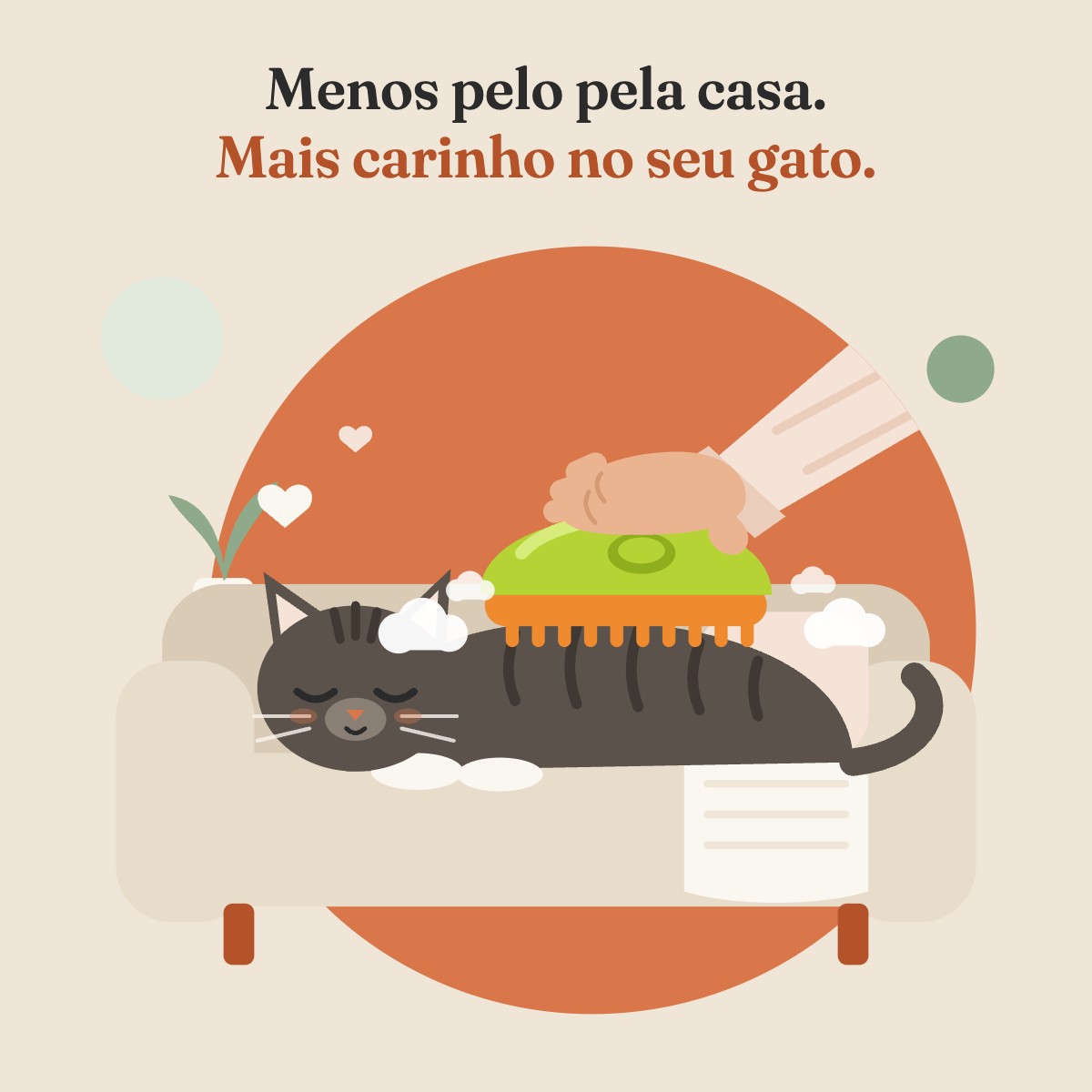 Ilustração de gato relaxado sendo escovado com a Escova a Vapor Gatice