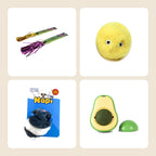 Kit Gato Feliz: varinha pom-pom, bolinha com som, ratinho com vibração e abacate de catnip